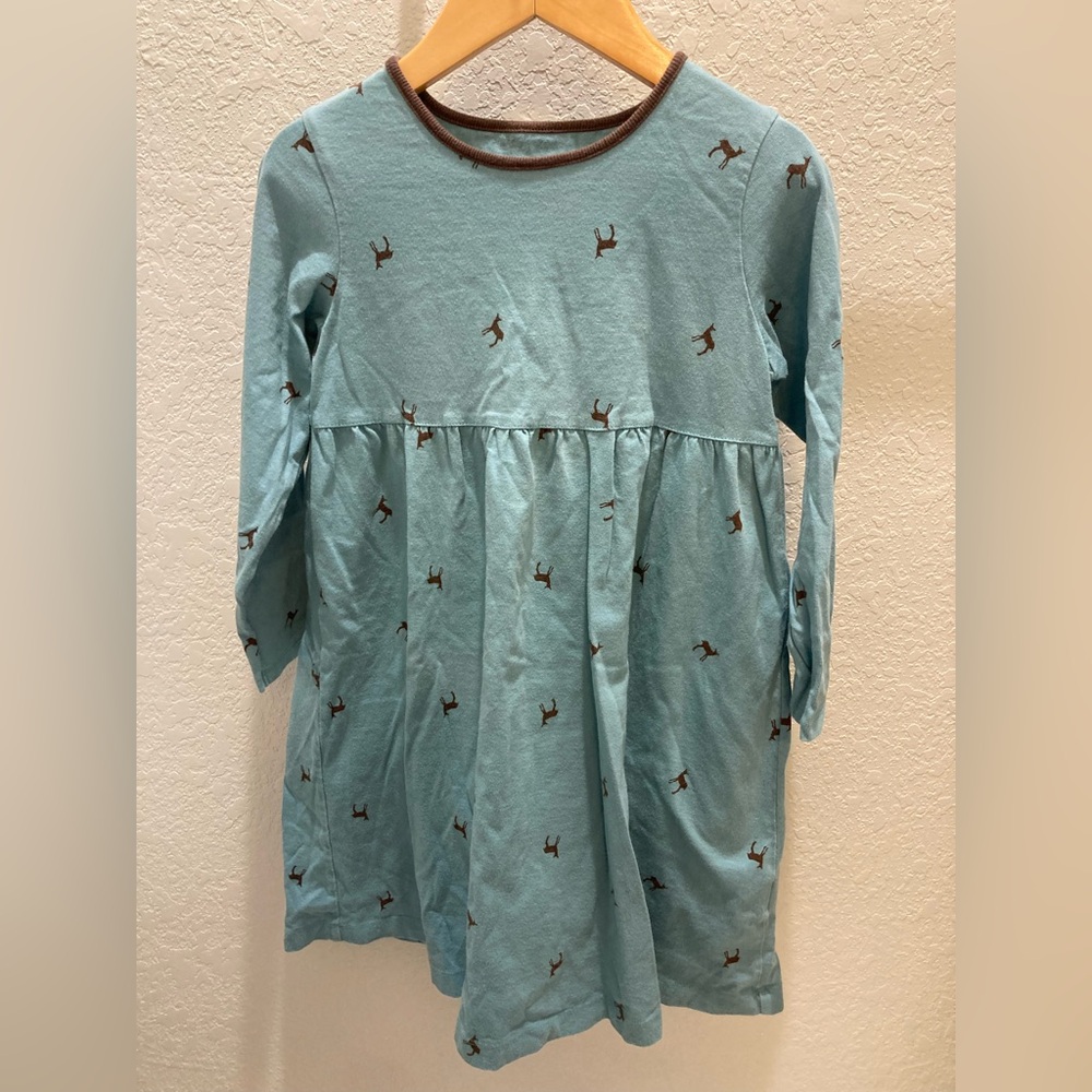 Blue Long Sleeve Dress with Deer Print